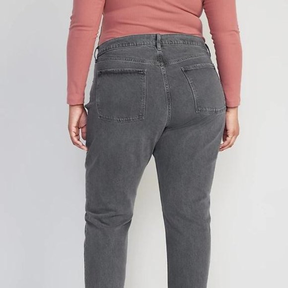 Old Navy High-Waisted Button-Fly Slouchy Straight Cut-Off Gray Jeans for Women - Picture 11 of 12